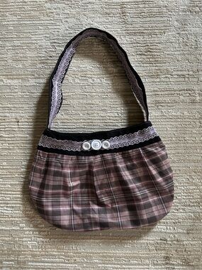 Pink Plaid Lace-Trim Shoulder Bag